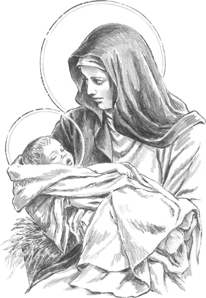 mary and jesus grayscale