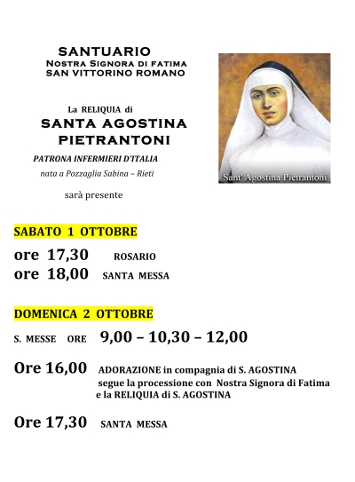 La reliquia di Santa Agostina Pietrantoni al Santuario 1- 2 Ottobre 2022
